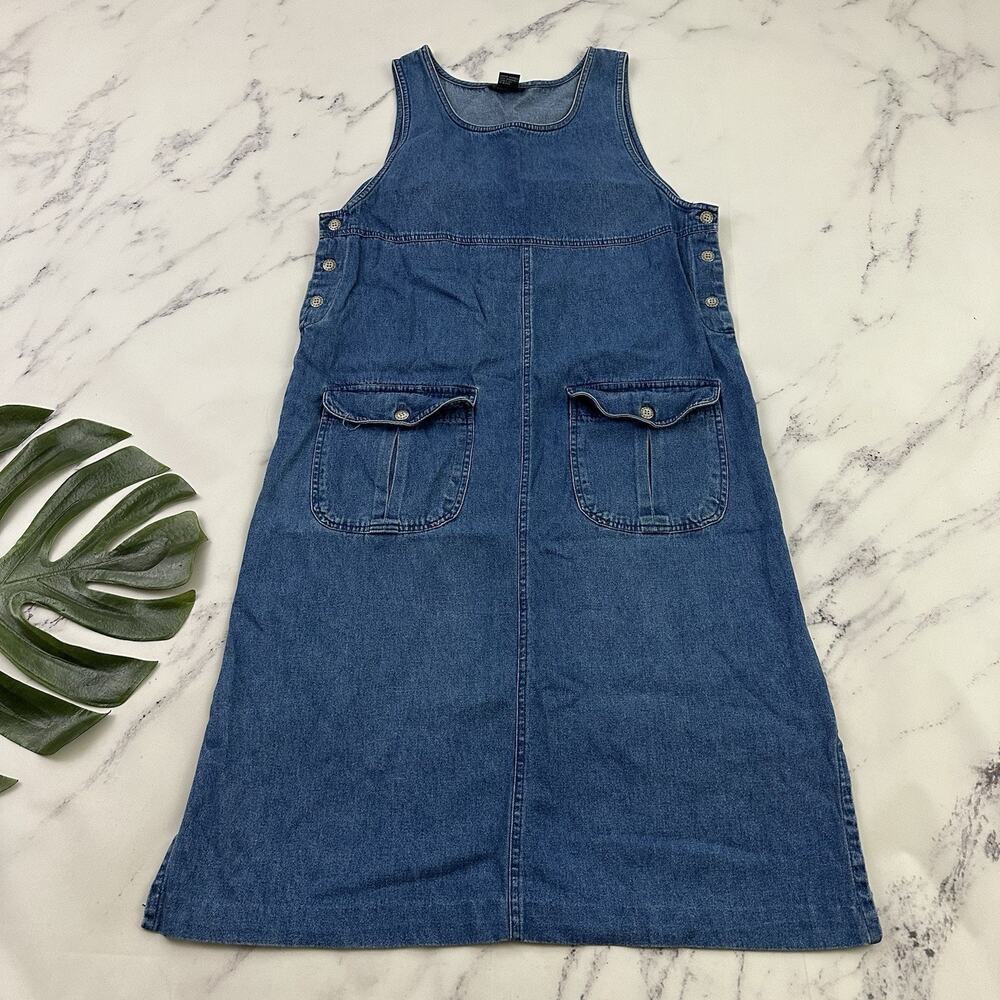 Blue J Womens Vintage 90s Denim Maxi Dress Size M Pockets Jumper Shift Cotton